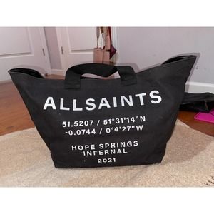 Stylish All Saints Clarendon Logo Large Print Canvas Tote